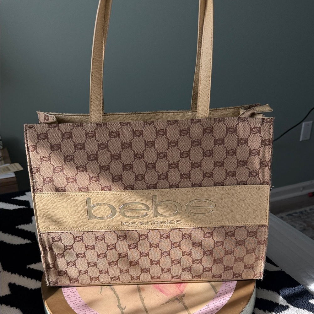 Bebe Tan and Brown Logo Tote